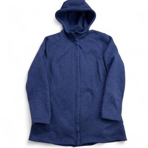Lands’ End Hooded Fleece Coat Women’s 18 Blue Full Zip Longline Warm Outerwear